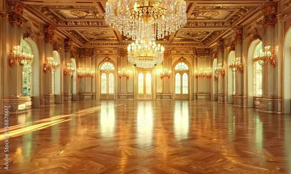 Elegant ballroom adorned with chandeliers, Video Elegant ballroom adorned with chandeliers, Video