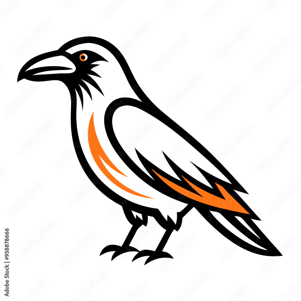 Fototapeta premium Stylized raven icon, black and orange, Halloween theme