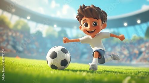 cartoon vector illustration a boy playing soccer