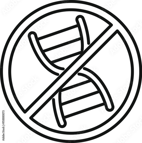 This simple black and white vector illustration represents the concept of gmo free products
