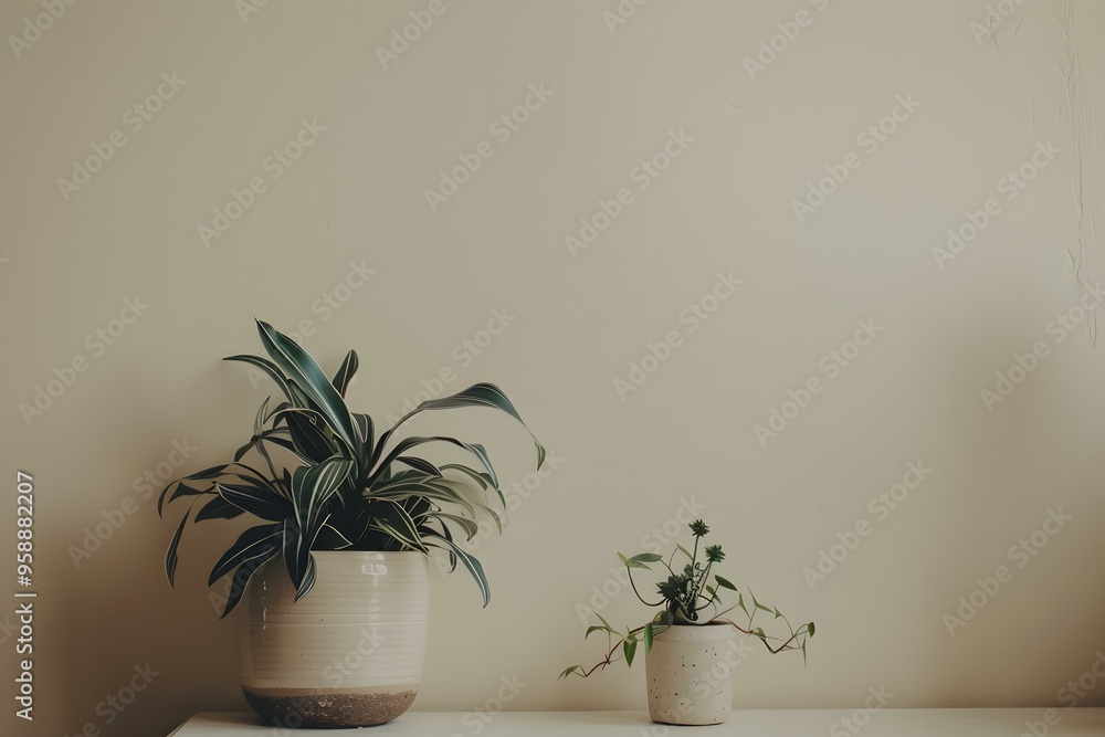 Minimalist Interior Design with Two Potted Plants Minimalist Interior Design with Two Potted Plants