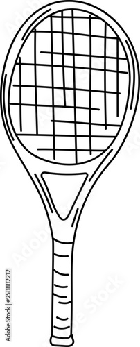 Hand drawn tennis racket illustration on transparent background.

