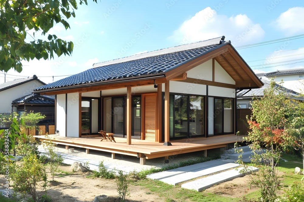 Modern Japanese Style House with Wooden Deck and Garden Modern Japanese Style House with Wooden Deck and Garden