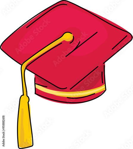 Mortarboard cartoon doodle illustration on transparent background.

