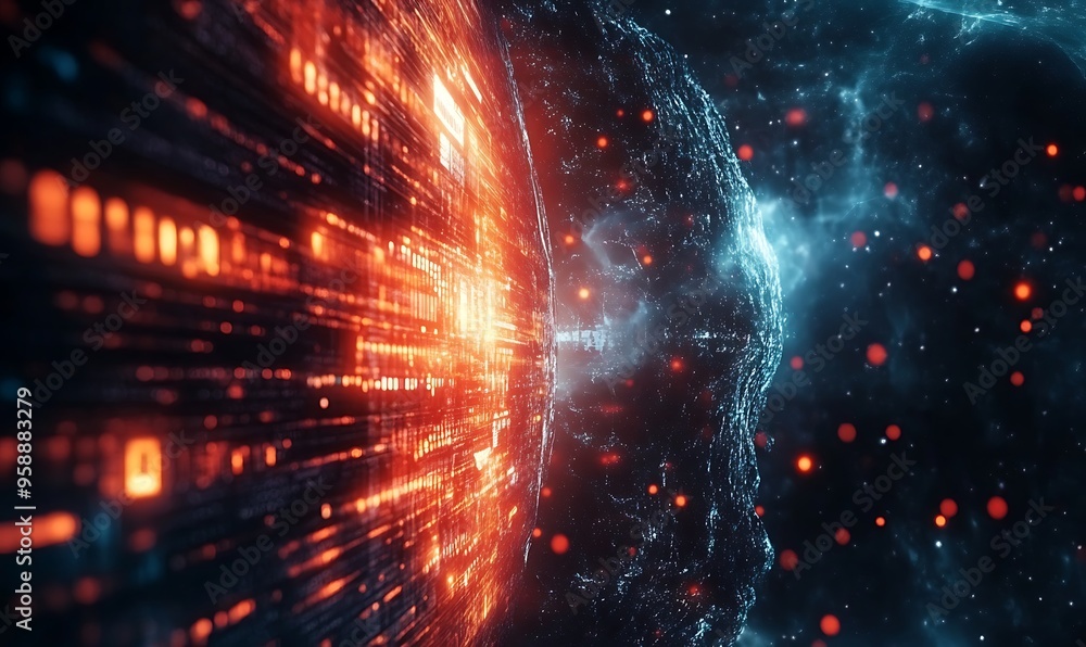 Abstract Digital World with Orange and Blue Glow Abstract Digital World with Orange and Blue Glow