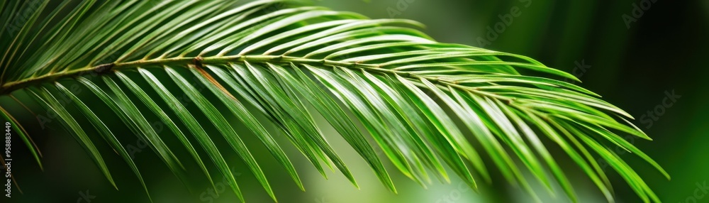 A close-up of a lush green palm leaf, showcasing its texture and vibrant color, perfect for nature and botanical themes. A close-up of a lush green palm leaf, showcasing its texture and vibrant color, perfect for nature and botanical themes.