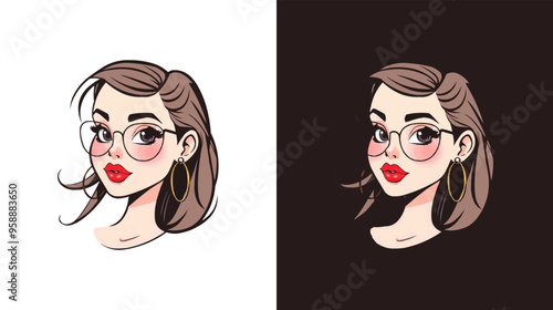 editable Beautiful girl cartoon face illustration. Cute anime gamer girl cartoon mascot logo vector
