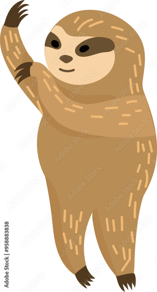 Fototapeta premium Cartoon sloth illustration on transparent background. 