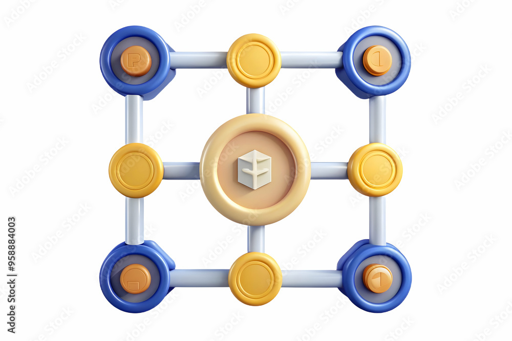 Blockchain Nodes and Coin Symbols Frame: A High Tech Financial Design with Smart Business Tone, Ideal for Financial Technology Content and Cost Efficiency - Simple Flat Vector Illustration Blockchain Nodes and Coin Symbols Frame: A High Tech Financial Design with Smart Business Tone, Ideal for Financial Technology Content and Cost Efficiency - Simple Flat Vector Illustration