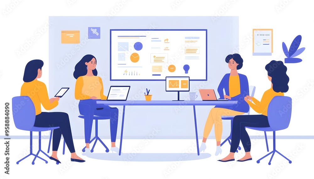 Four Women Working Together in an Office Setting Four Women Working Together in an Office Setting
