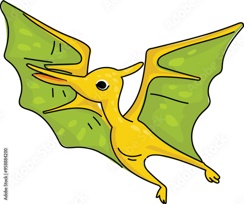 Cartoon pteranodon illustration on transparent background.
