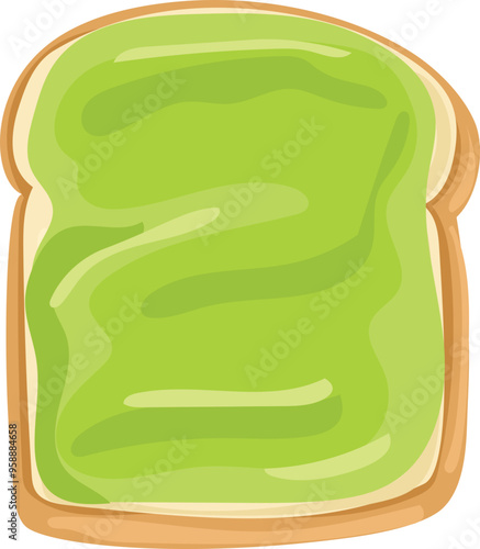 Green pandan custard on toast cartoon doodle illustration on transparent background.
