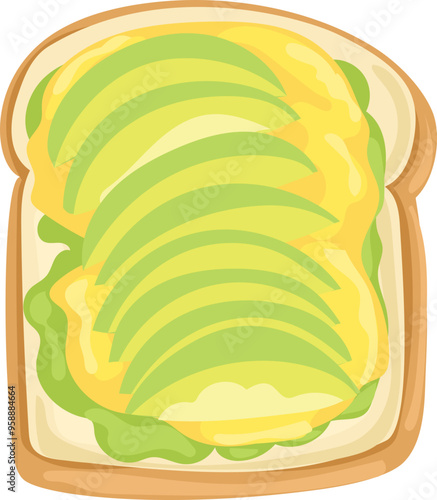 Avocado toast cartoon doodle illustration on transparent background.
