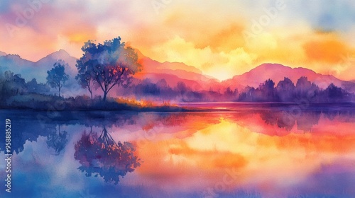 "Vibrant Sunset Over Serene Lake"sunset