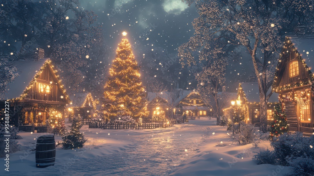 Enchanting Winter Village with Glowing Christmas Lights Enchanting Winter Village with Glowing Christmas Lights