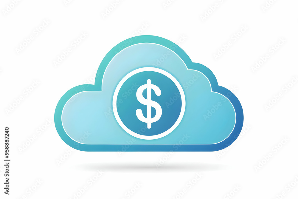 Flat Cloud Computing and Dollar Icon: Cost Management Benefits in Smart Business - Abstract Vector Illustration on White Background Flat Cloud Computing and Dollar Icon: Cost Management Benefits in Smart Business - Abstract Vector Illustration on White Background