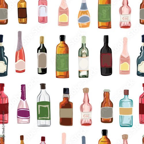 Alcoholic drinks seamless pattern background.
