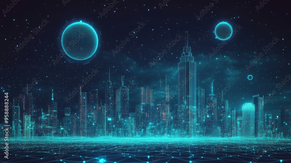Futuristic Digital Cityscape at Night Futuristic Digital Cityscape at Night