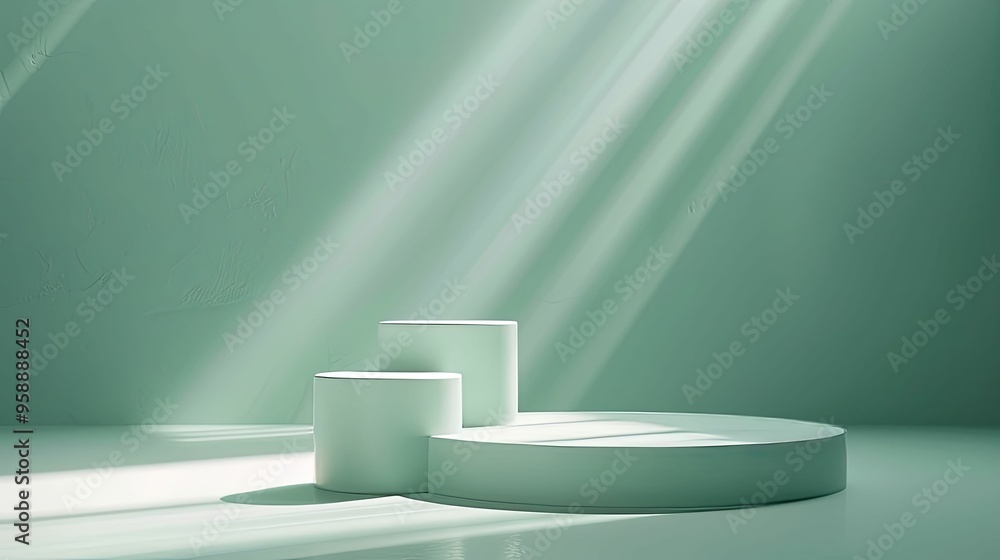 Minimalist Green Platform with Sunbeams Minimalist Green Platform with Sunbeams