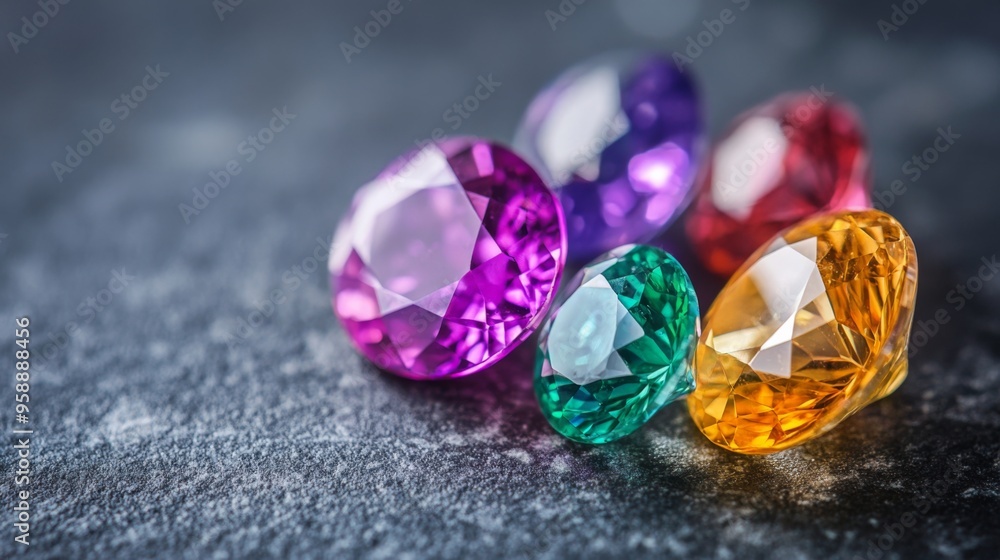 Colorful Gemstones on Dark Background