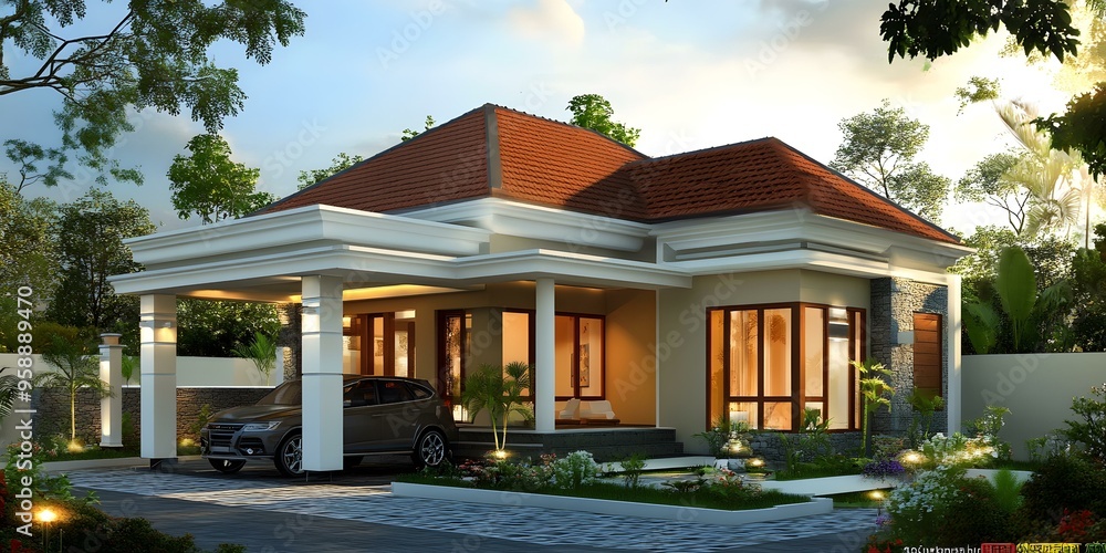 Obraz premium Modern Luxury House Design With Car And Garden