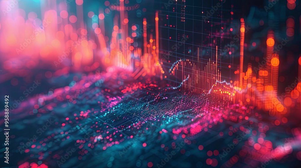 Abstract Visualization of Financial Data with Red and Blue Lights Abstract Visualization of Financial Data with Red and Blue Lights