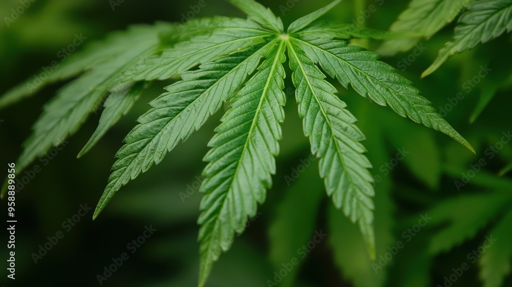 Close-up of a vibrant green cannabis leaf showcasing intricate details and textures, perfect for herbal and botanical themes. Close-up of a vibrant green cannabis leaf showcasing intricate details and textures, perfect for herbal and botanical themes.