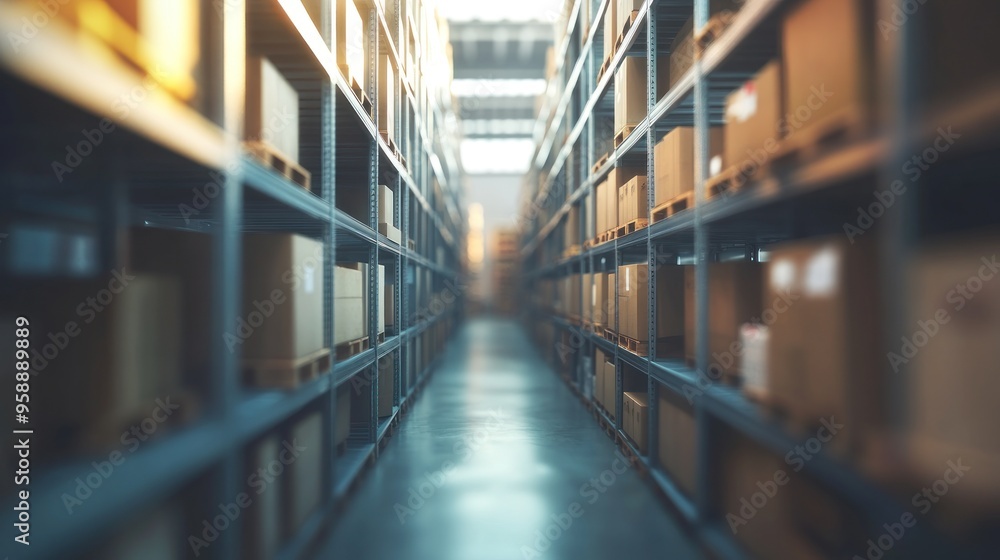 Warehouse Interior with Rows of Shelving Warehouse Interior with Rows of Shelving