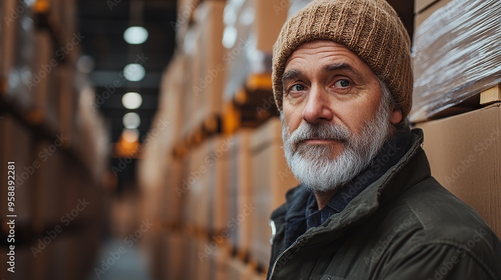 senior male warehouse worker or a supervisor unloading a pallet truck with boxes senior male warehouse worker or a supervisor unloading a pallet truck with boxes