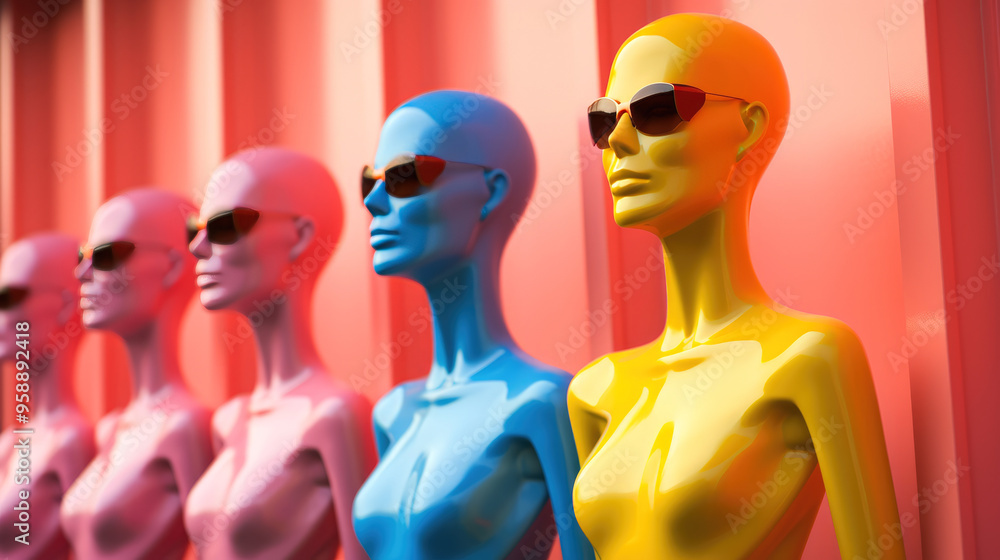 generated illustration of row of colorful mannequin rainbow colors generated illustration of row of colorful mannequin rainbow colors