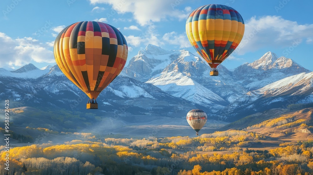 Obraz premium Hot Air Balloons Over Mountains