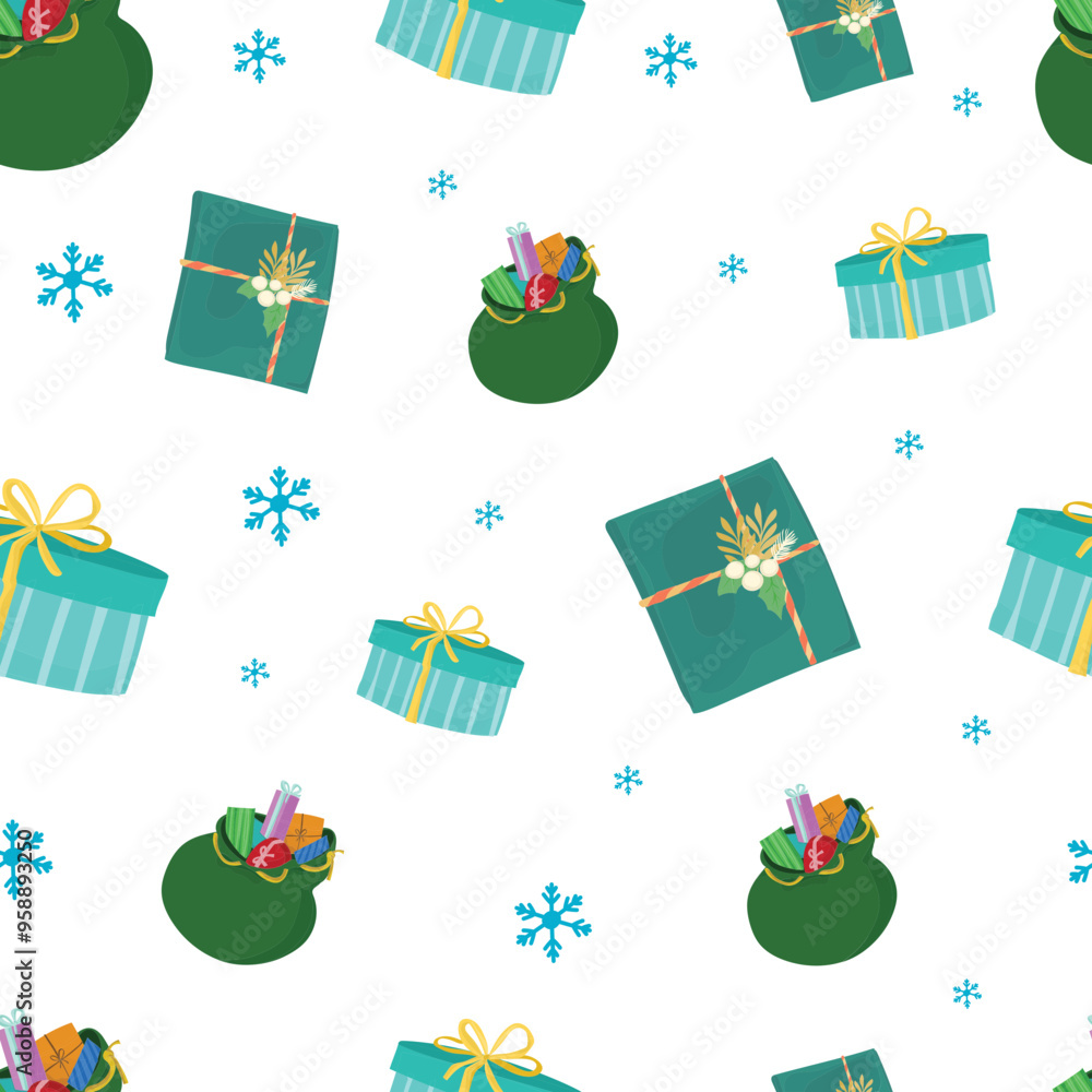 Green christmas gift seamless pattern background.
Green christmas gift seamless pattern background.