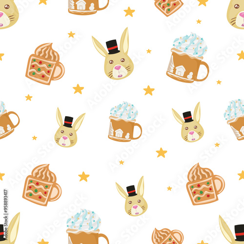 Christmas hot drink mug seamless pattern background.
