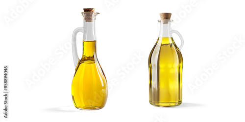 Glass Bottle of Oil with Yellow Flowers on a transparent background