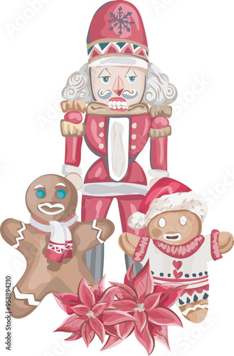 Christmas nutcracker decoration illustration on transparent background.
