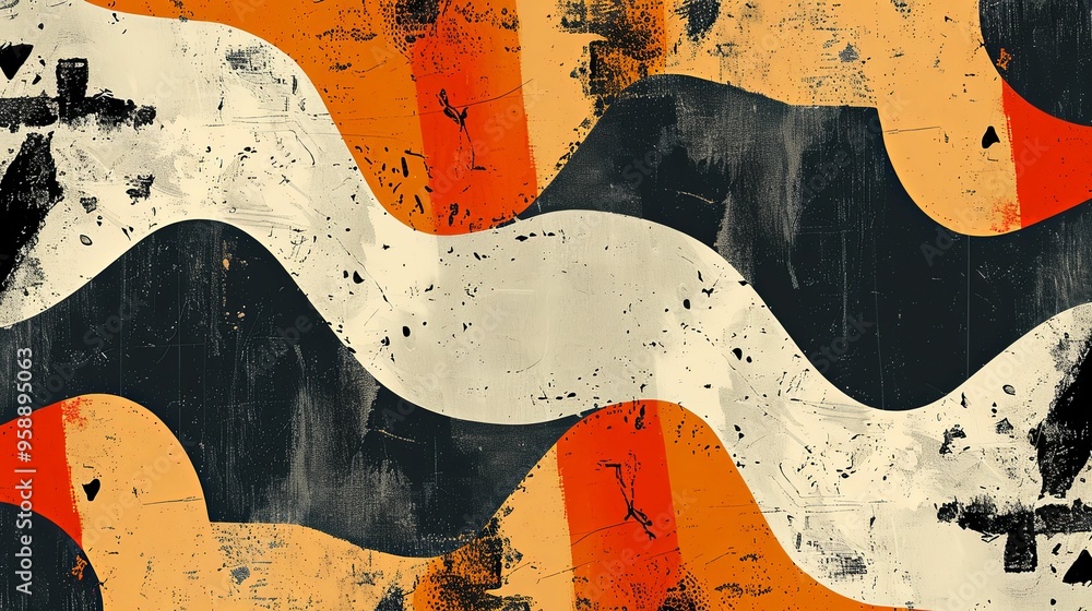 Abstract Painting with Orange, Black, and White Swirls Abstract Painting with Orange, Black, and White Swirls