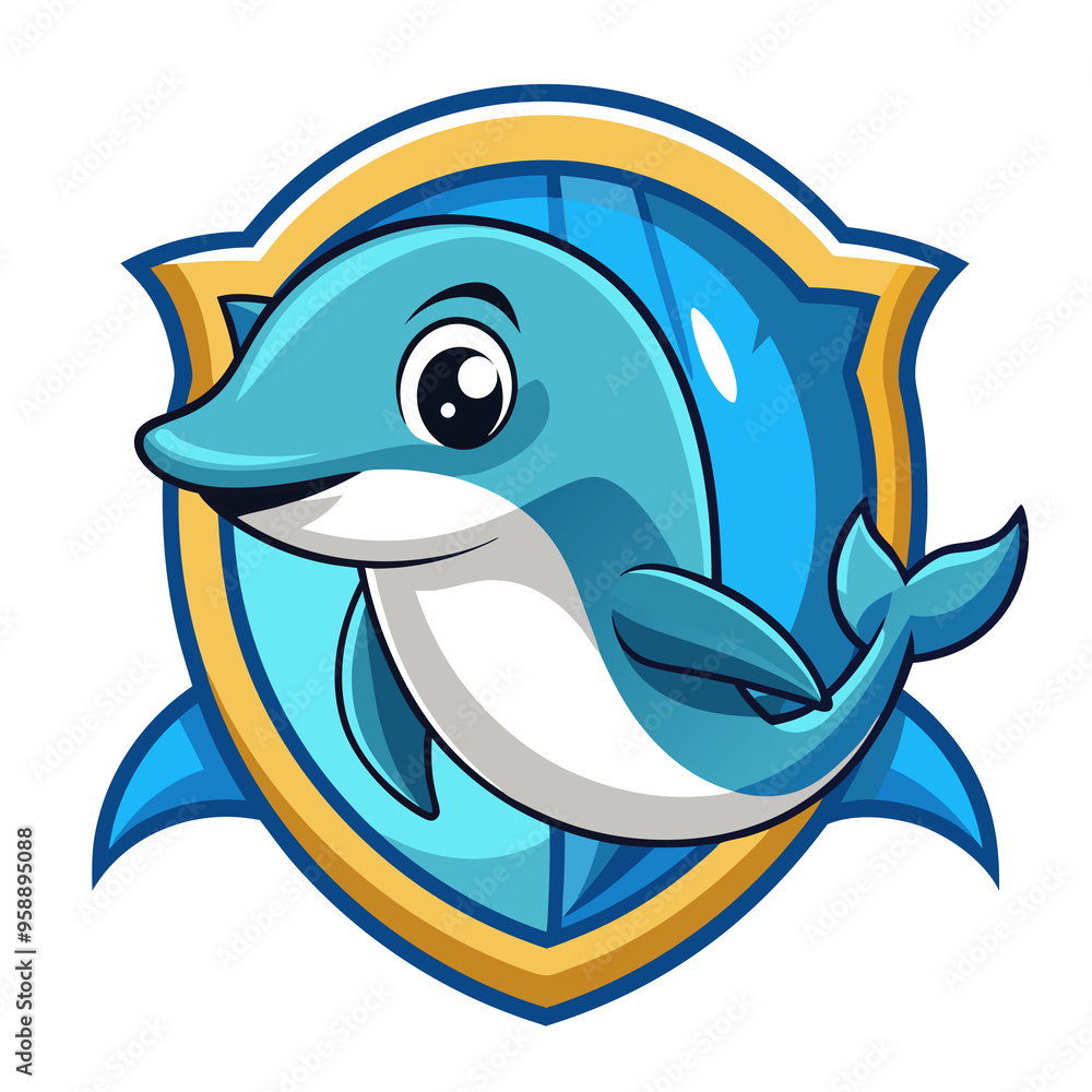 Cartoon Dolphin in a Shield-Shaped Emblem Cartoon Dolphin in a Shield-Shaped Emblem