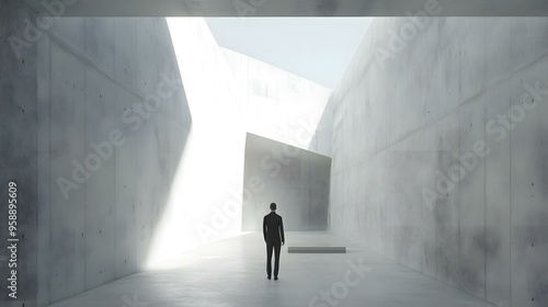 A Man Stands In A Concrete Room