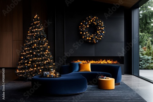 Abstract Christmas, monochromatic tones, subtle elegance present the holiday season with understated sophistication photo