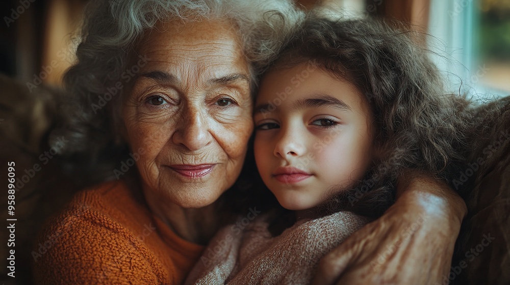senior woman taking care of her sick granddaughter senior woman taking care of her sick granddaughter