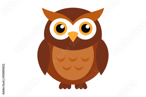 Cute Cartoon Owl Vector Illustration, Wildlife Animal Clipart