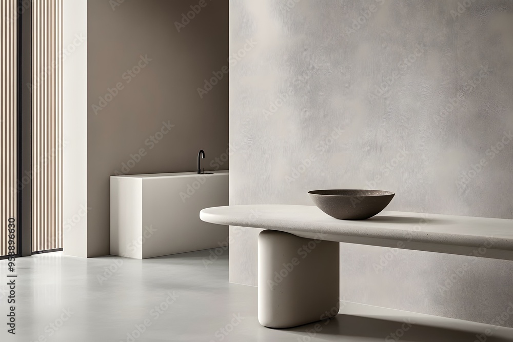 Minimalist Interior Design with Stone Bench and Bowl Minimalist Interior Design with Stone Bench and Bowl