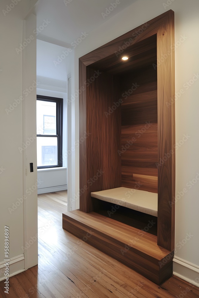 Modern Wooden Bench Built In Wall Niche Hallway Interior Design Modern Wooden Bench Built In Wall Niche Hallway Interior Design