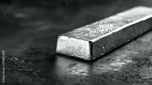Wallpaper Mural Close-up of a silver bar resting on a textured dark surface, showcasing the shiny, metallic finish. Ideal for finance, investment, and precious metals themes. Torontodigital.ca