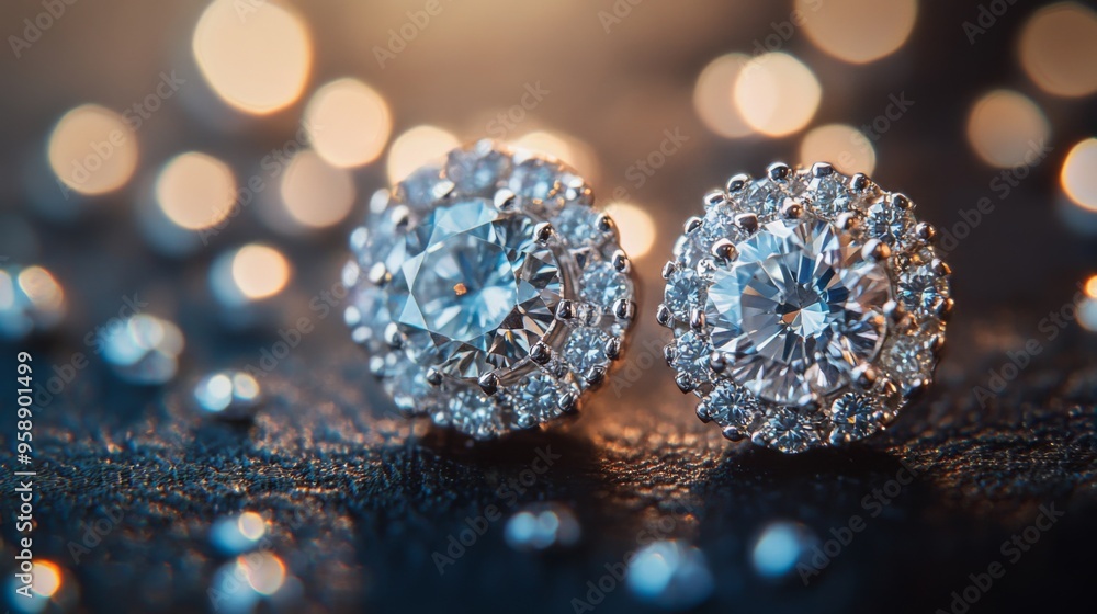 Fototapeta premium Exquisite Diamond Earrings on Sparkling Background