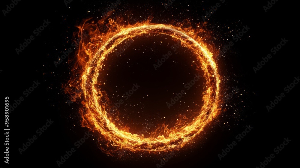 Fototapeta premium Fiery Ring on Black Background