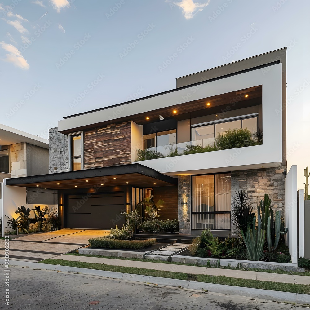 Modern Two Story House With Stone And Wood Exterior Modern Two Story House With Stone And Wood Exterior