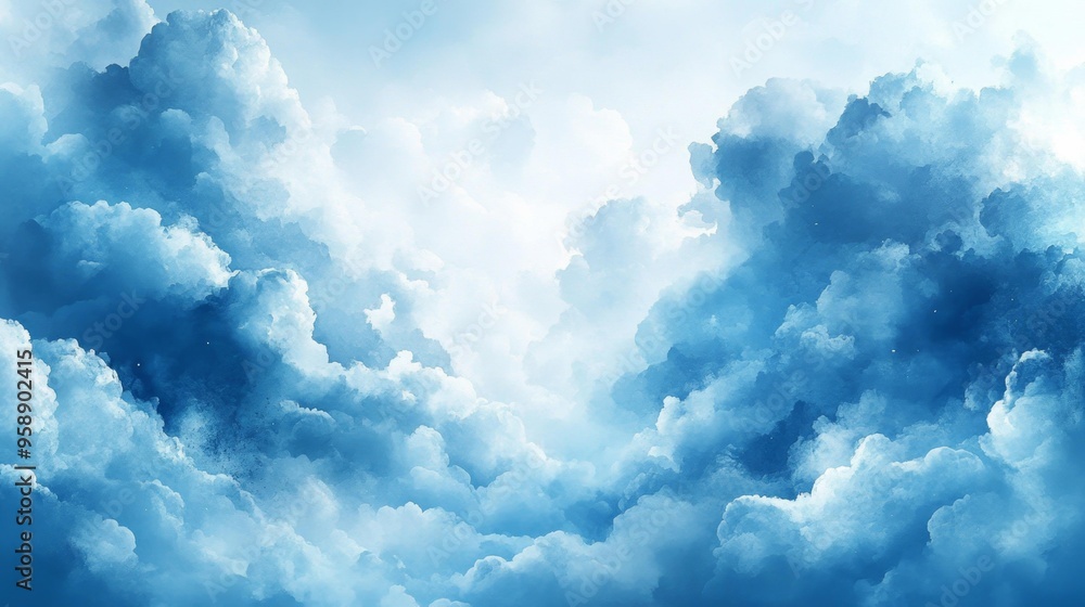 Fototapeta premium Dramatic Blue Sky Filled with Fluffy Clouds Generative AI