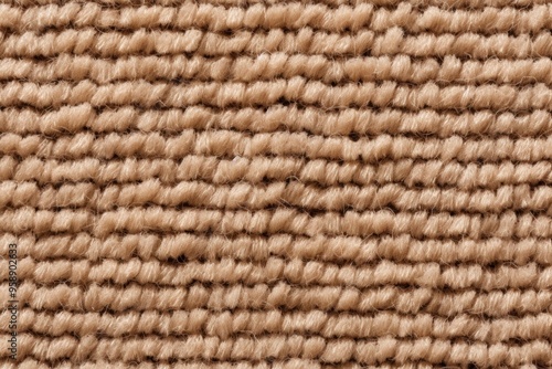 Tan close-up of monochrome carpet texture background from above. Texture tight weave carpet blank empty pattern with copy space for product design