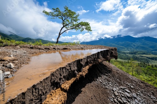Acid rain, deforestation, weakening roots contributes to soil erosion and landslides
